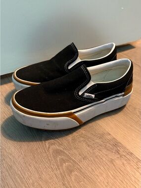 Vans Black Slip-On Sneakers with Tan Accent